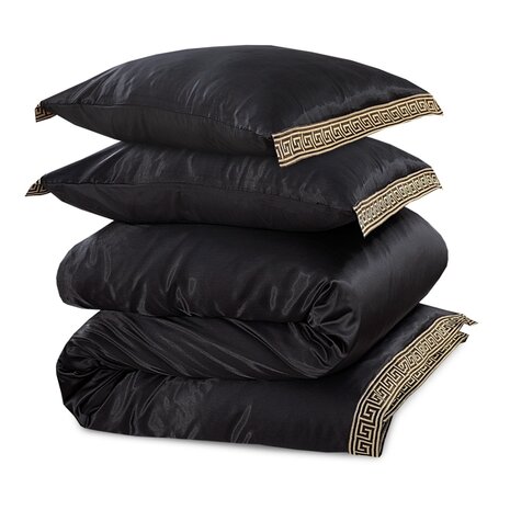 Beauty Silk Shiny Satin Duvet Cover with Lace - Black