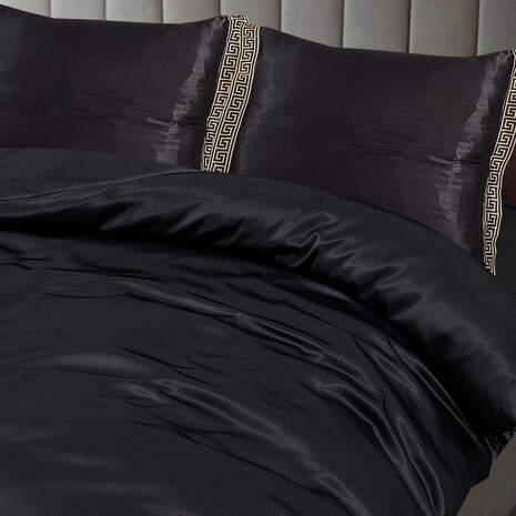 Beauty Silk Shiny Satin Duvet Cover with Lace - Black