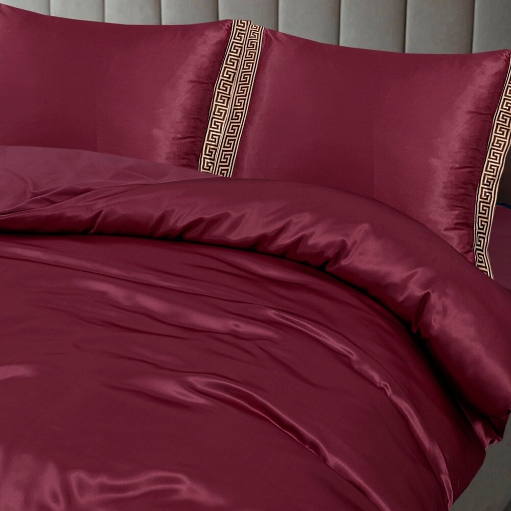 Beauty Silk Glanzend Satijnen Dekbedovertrek met Lace / Griekse Sleutel / Versace - Burgundy