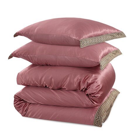 Beauty Silk Shiny Satin Duvet Cover with Lace - Rosewood