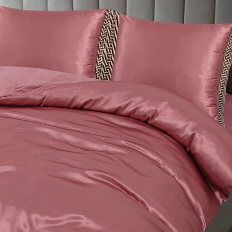 Beauty Silk Glänzender Satin-Bettbezug mit Spitze - Rosenholz