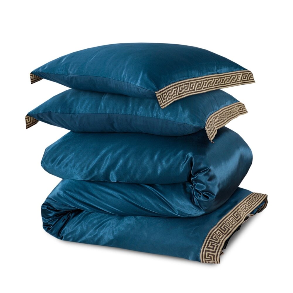 Beauty Silk Glänzender Satin-Bettbezug mit Spitze - Petrolblau Beauty Silk Glänzender Satin-Bettbezug mit Spitze - Petrolblau