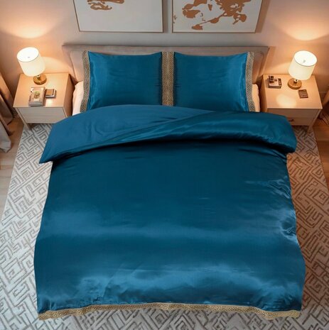 Beauty Silk Glänzender Satin-Bettbezug mit Spitze - Petrolblau Beauty Silk Glänzender Satin-Bettbezug mit Spitze - Petrolblau