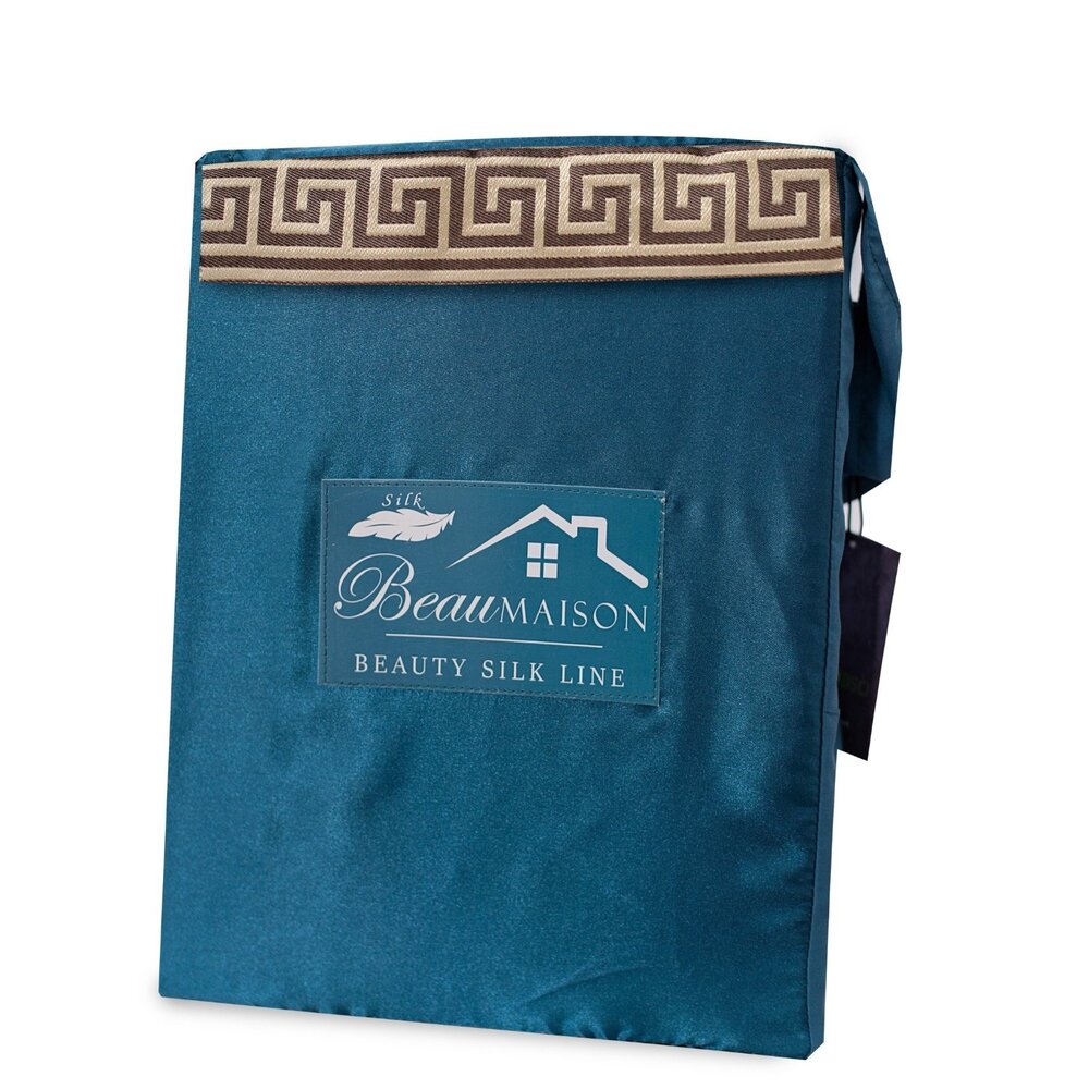 Beauty Silk Shiny Satin Duvet Cover with Lace - Petrol Blue