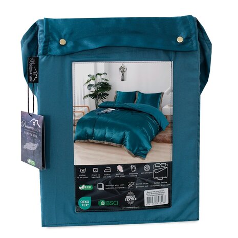 Beauty Silk Glänzender Satin-Bettbezug mit Spitze - Petrolblau Beauty Silk Glänzender Satin-Bettbezug mit Spitze - Petrolblau