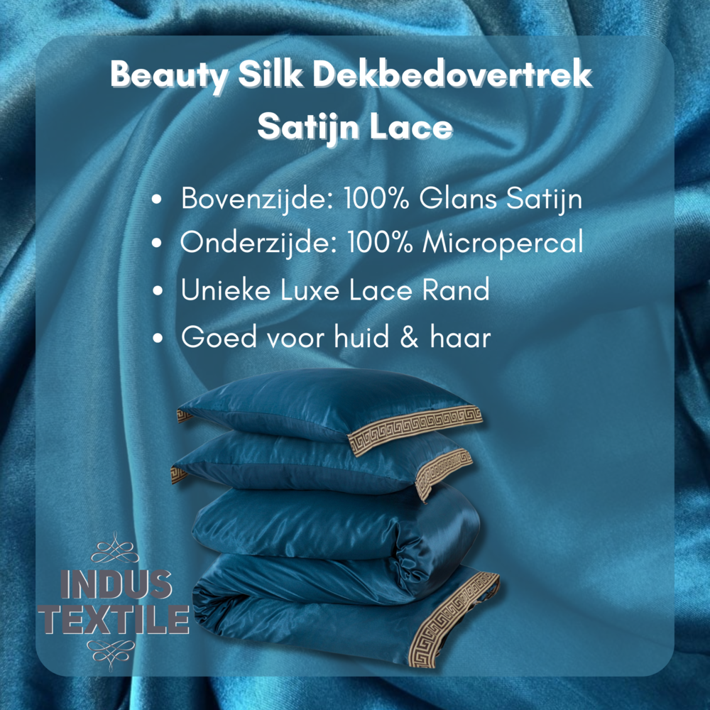 Beauty Silk Glänzender Satin-Bettbezug mit Spitze - Petrolblau Beauty Silk Glänzender Satin-Bettbezug mit Spitze - Petrolblau