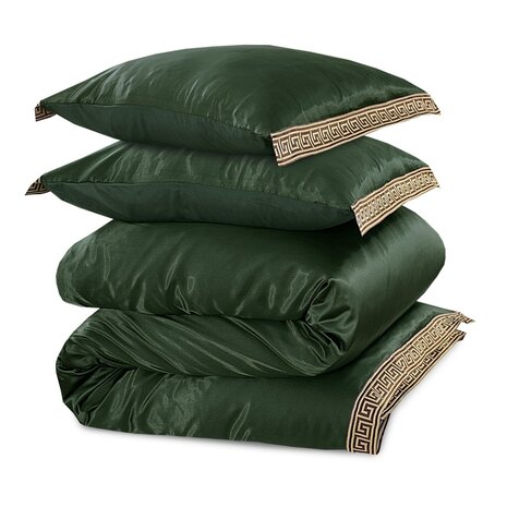 Beauty Silk Shiny Satin Duvet Cover with Lace - Green