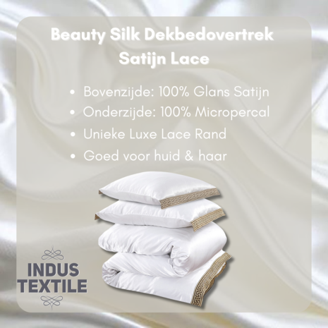 Beauty Silk Glänzender Satin-Bettbezug mit Spitze - Weiß Beauty Silk Glänzender Satin-Bettbezug mit Spitze - Weiß