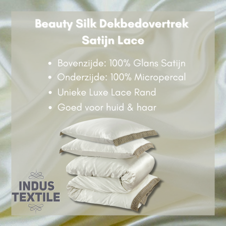 Beauty Silk Glanzend Satijnen Dekbedovertrek met Lace / Griekse Sleutel / Versace - Off White Beauty Silk Glanzend Satijnen Dekbedovertrek met Lace / Griekse Sleutel / Versace - Off White