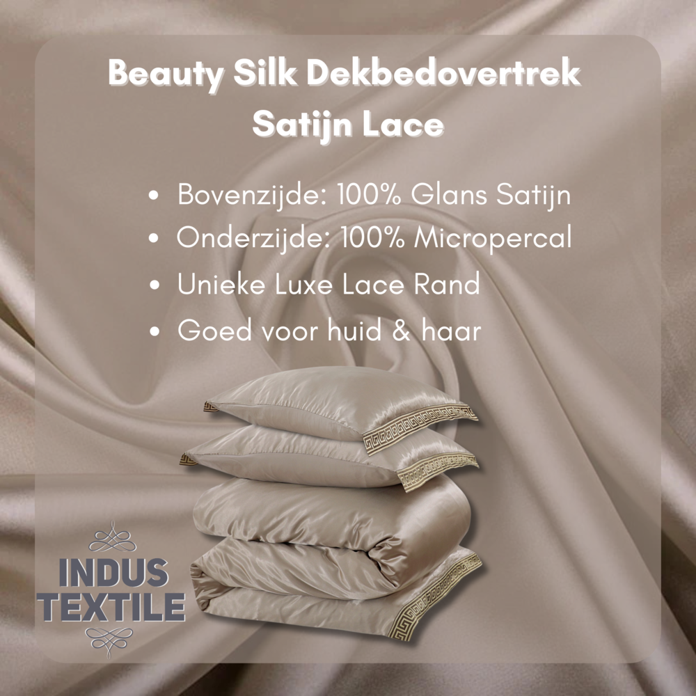 Beauty Silk Shiny Satin Duvet Cover with Lace - Taupe Beauty Silk Shiny Satin Duvet Cover with Lace - Taupe