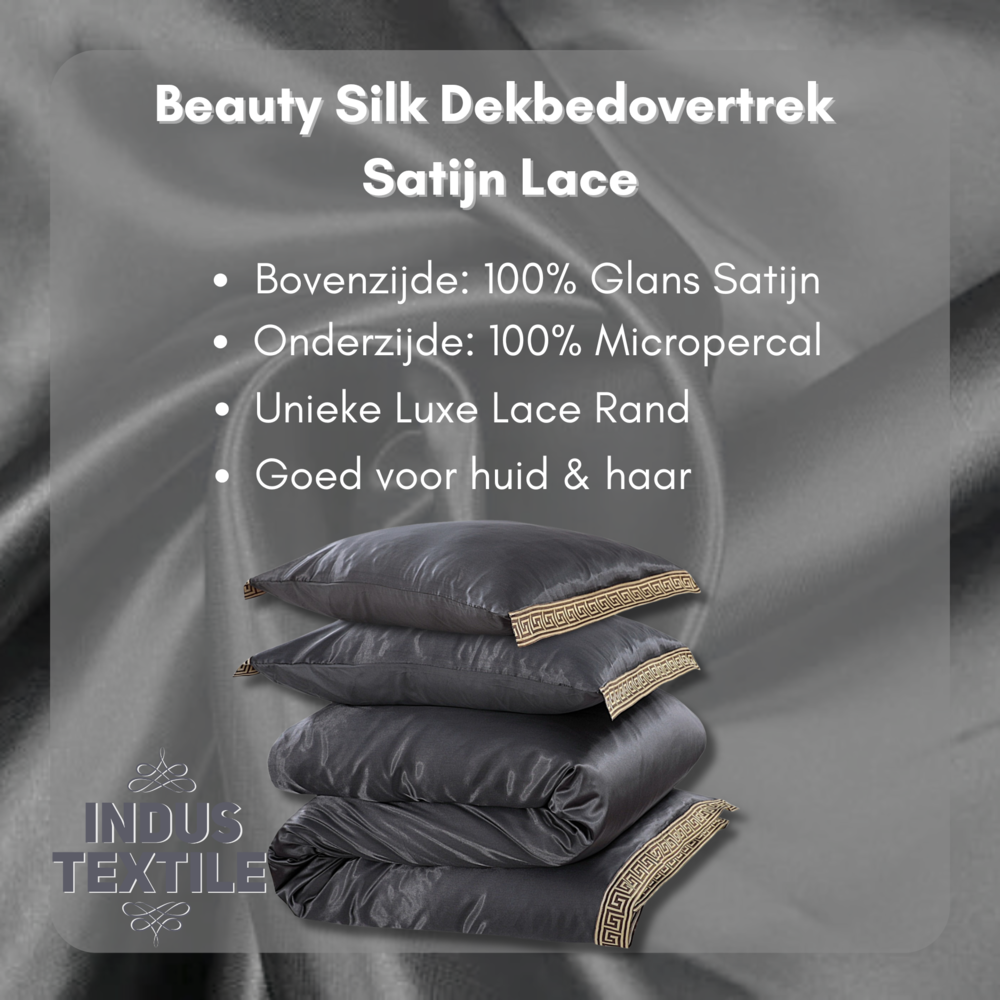 Beauty Silk Glanzend Satijnen Dekbedovertrek met Lace / Griekse Sleutel / Versace - Grijs