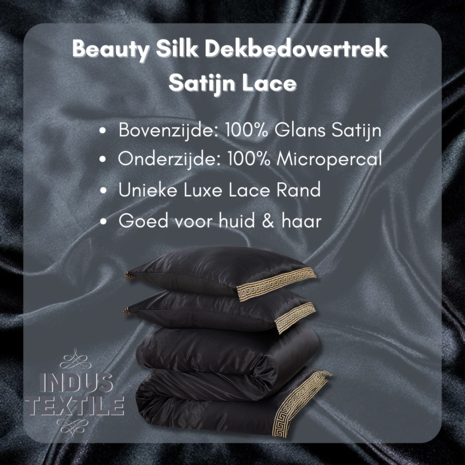 Beauty Silk Shiny Satin Duvet Cover with Lace - Black