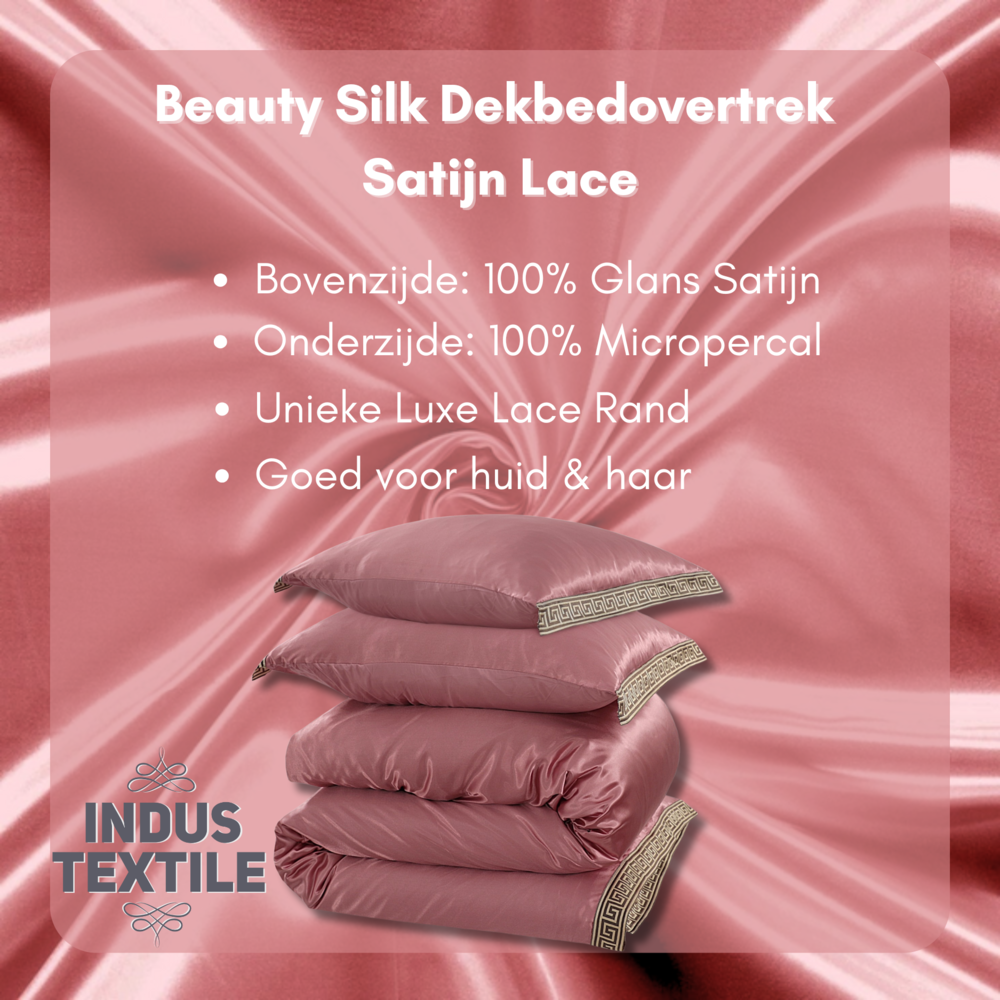 Beauty Silk Shiny Satin Duvet Cover with Lace - Rosewood