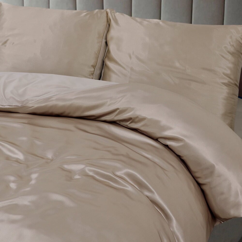Beauty Silk Shiny Satin Duvet Cover Champagne / Taupe