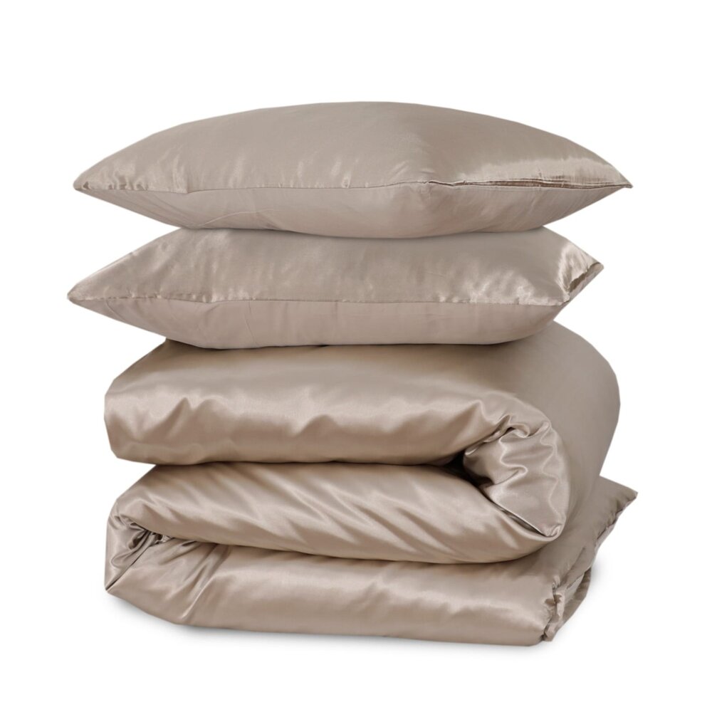 Beauty Silk Glänzender Satin-Bettbezug Champagner / Taupe