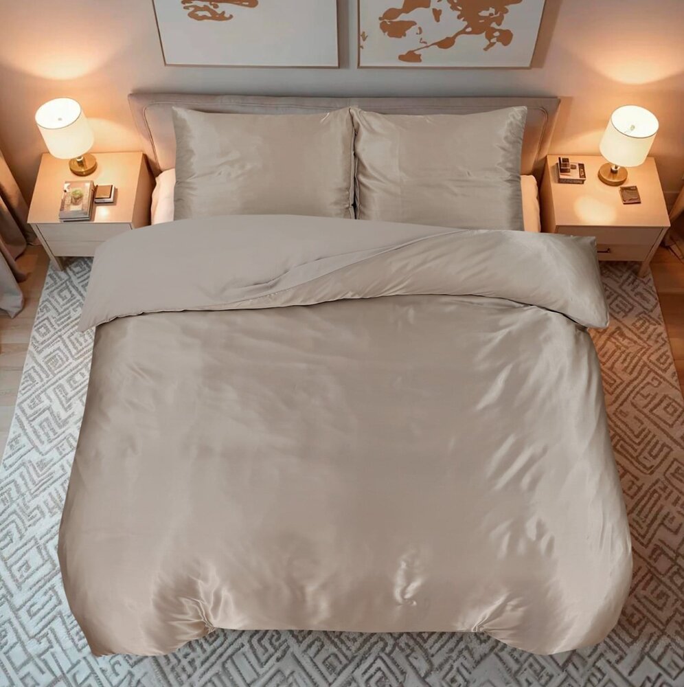 Beauty Silk Glanzend Satijnen Dekbedovertrek Taupe