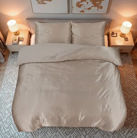 Beauty Silk Shiny Satin Duvet Cover Champagne / Taupe