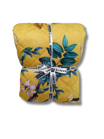 Overige Merken Tagesdecke aus Baumwollsatin mit Blumenmuster, Gelb/Blau, doppelseitig, 200 TC