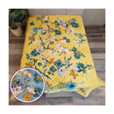 Overige Merken Cotton Satin Bedspread Floral Yellow Blue - 230x250 cm - Double-sided!