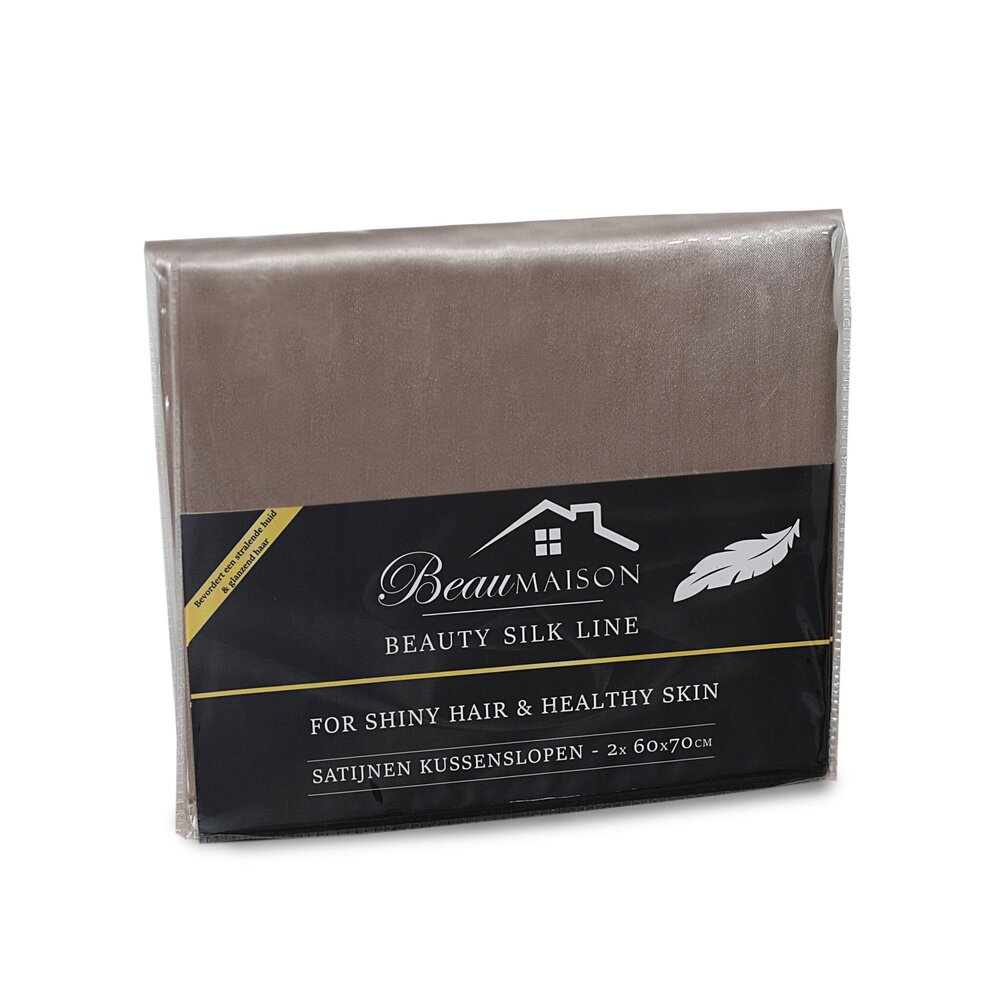 Beauty Silk Satin Kissenbezüge Taupe / Champagner 2 Stück
