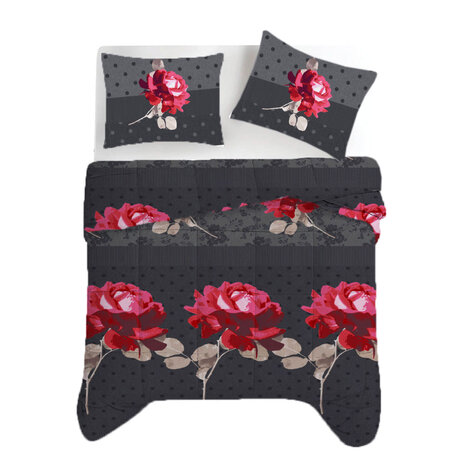 Beau Maison Roses Black Red Kant en Klaar Dekbed / Dekbed Zonder Overtrek Beau Maison Roses Black Red Kant en Klaar Dekbed / Dekbed Zonder Overtrek