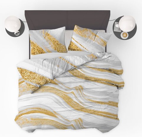 Beau Maison Marmor Weiß Gold | Mikrofaser Bettbezug