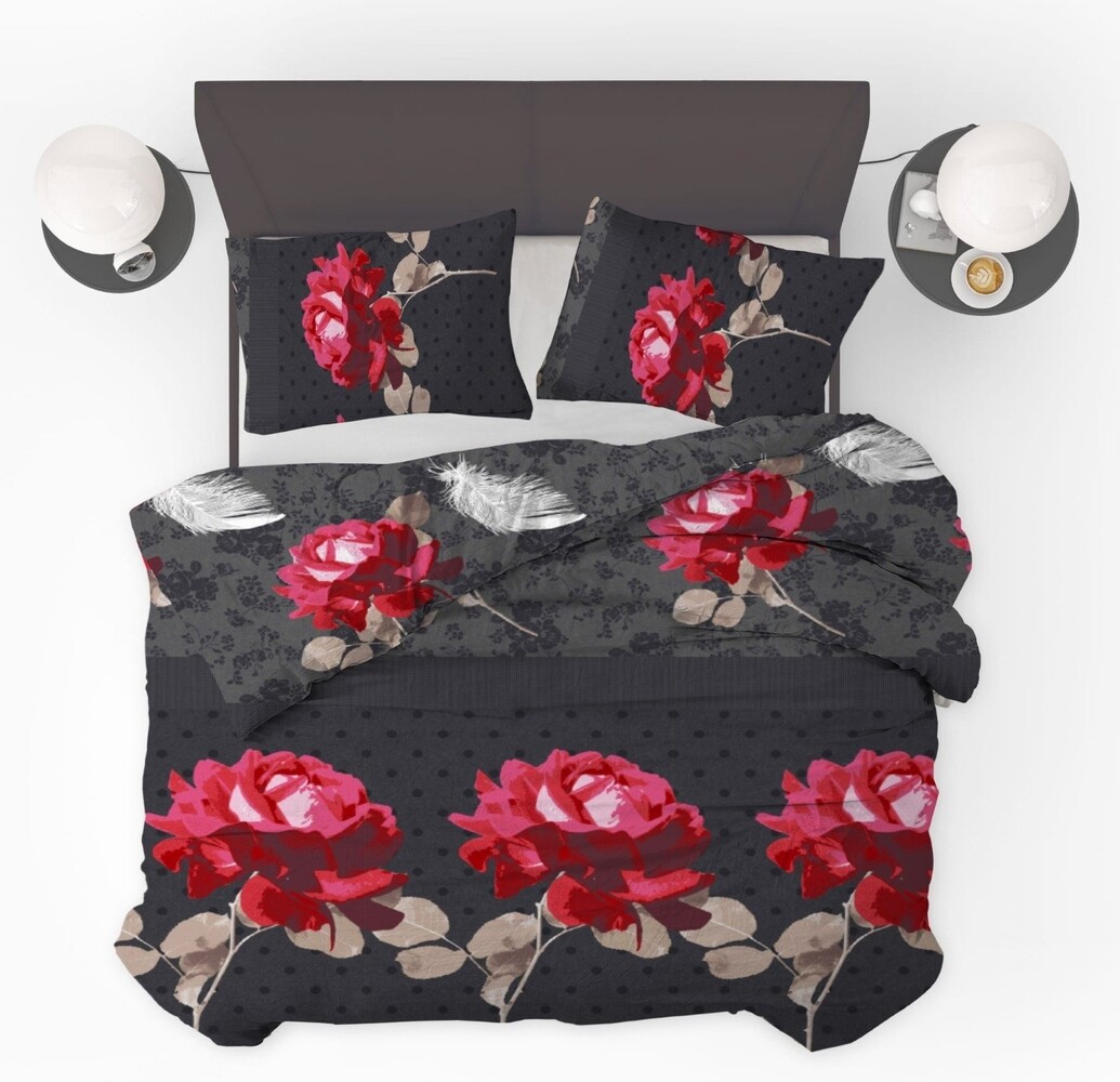 Beau Maison Roses Black Red Microvezel Dekbedovertrek