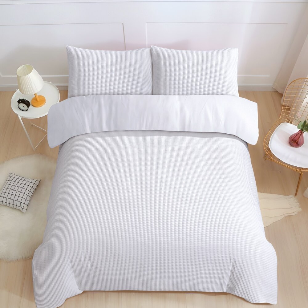 Beau Maison Waffle Fabric Duvet Cover White - 100% Cotton