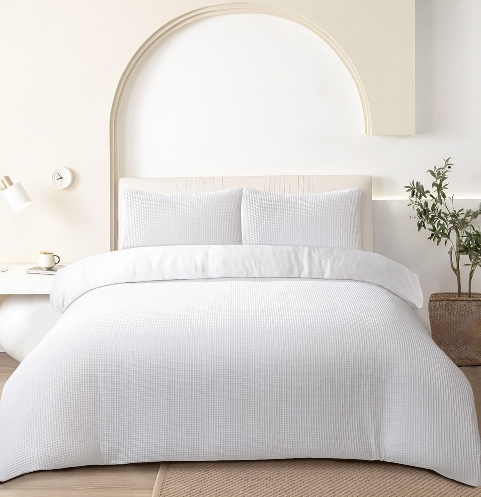 Beau Maison Waffle Fabric Duvet Cover White - 100% Cotton