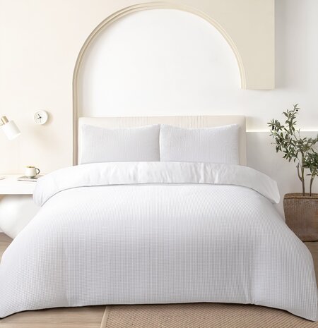 Beau Maison Waffle Fabric Duvet Cover White - 100% Cotton