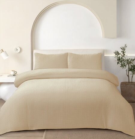 Beau Maison Bettbezug aus Waffelstoff Sand – 100 % Baumwolle