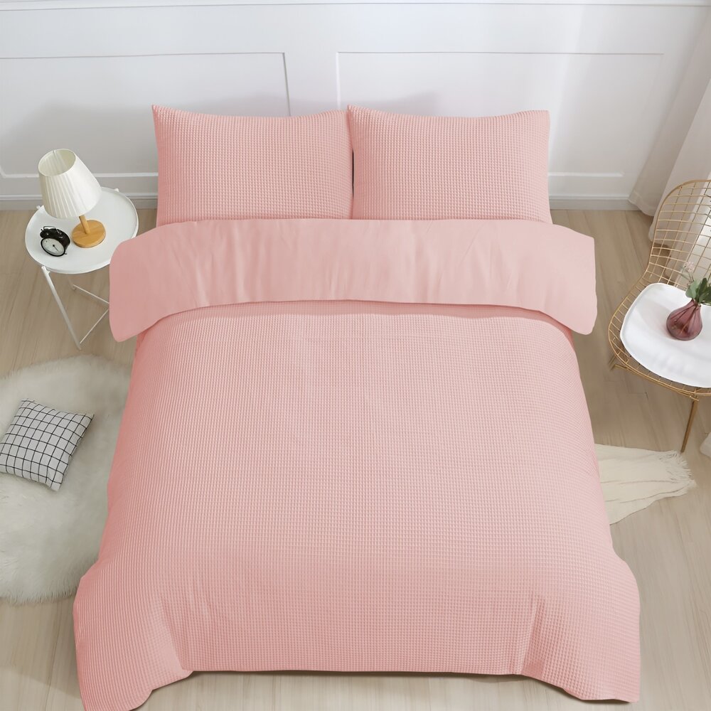 Beau Maison Bettbezug mit Waffelmuster, Rosa – 100 % Baumwolle