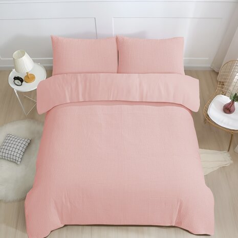 Beau Maison Waffle Fabric Duvet Cover Pink - 100% Cotton
