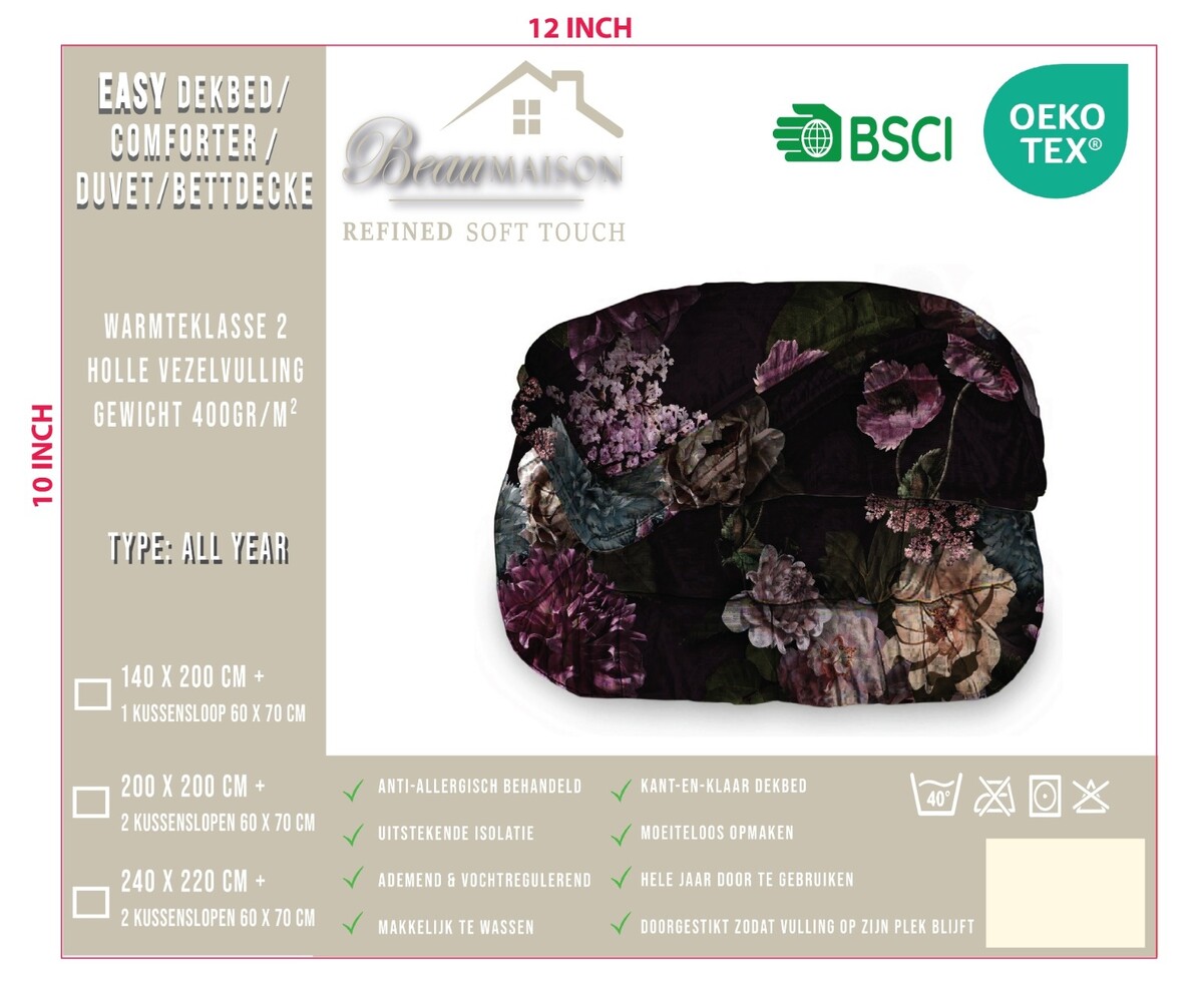 Beau Maison Purple Flowers Kant en Klaar Dekbed / Dekbed Zonder Overtrek Beau Maison Purple Flowers Kant en Klaar Dekbed / Dekbed Zonder Overtrek