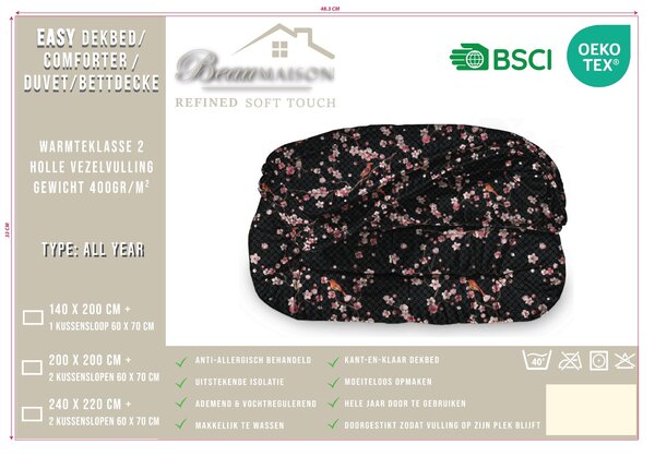 Beau Maison Japon Black Kant en Klaar Dekbed / Dekbed Zonder Overtrek Beau Maison Japon Black Kant en Klaar Dekbed / Dekbed Zonder Overtrek