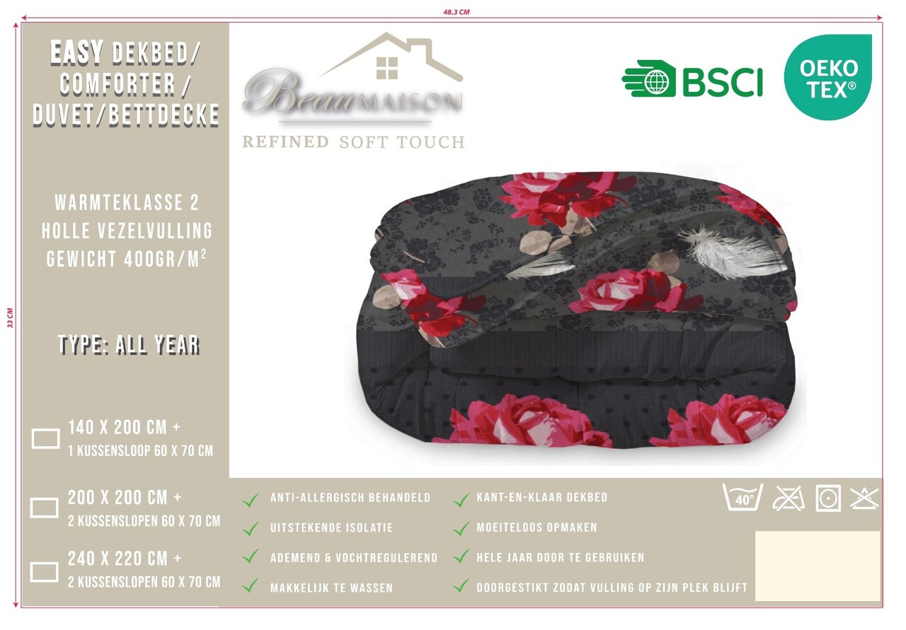 Beau Maison Roses Black Red Ready-made Duvet / Duvet Without Cover Beau Maison Roses Black Red Ready-made Duvet / Duvet Without Cover