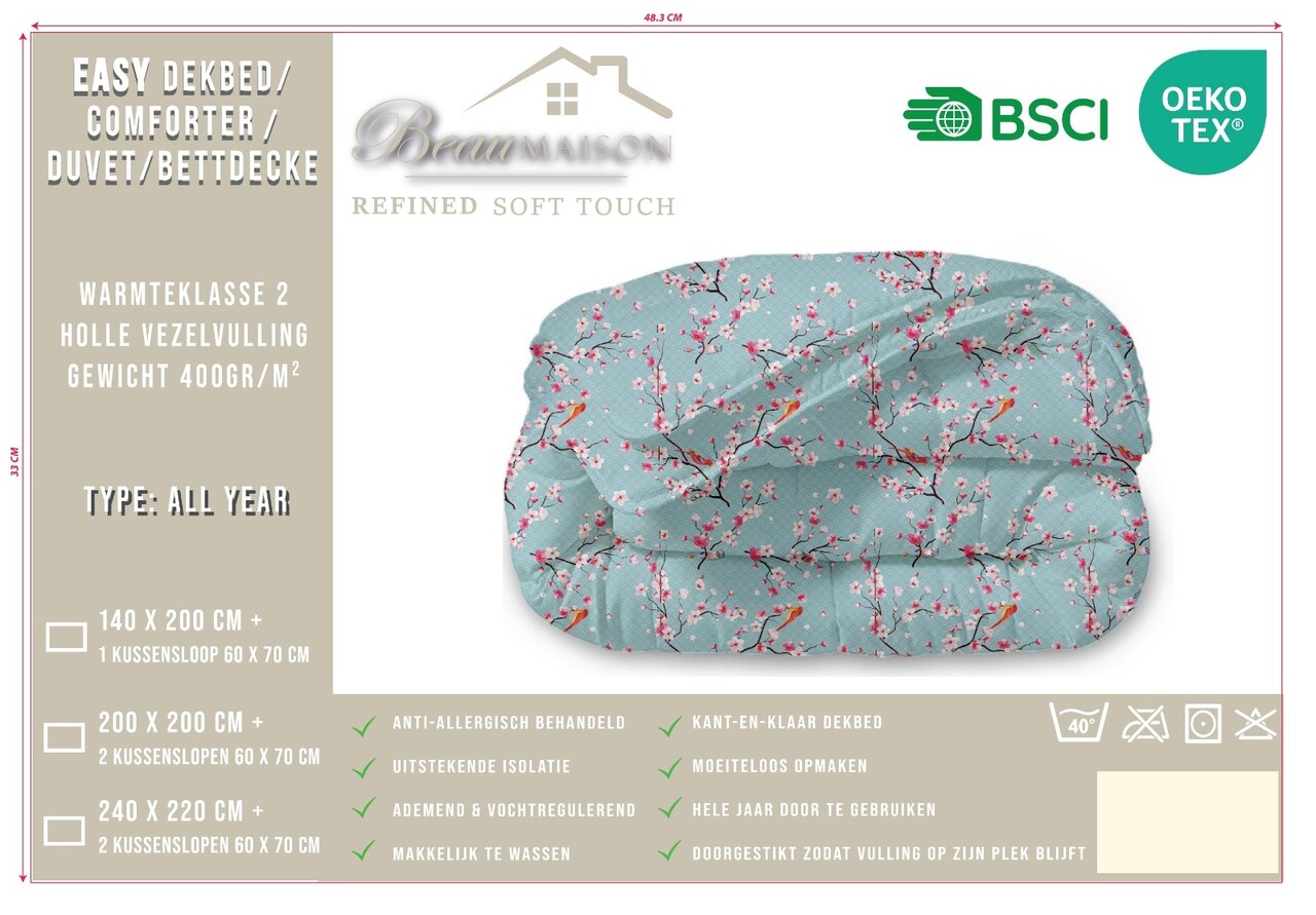 Beau Maison Japon Blue Kant en Klaar Dekbed / Dekbed Zonder Overtrek