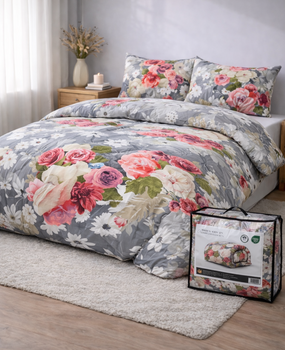 Beau Maison Bedrukte dekbed grijs met rozen