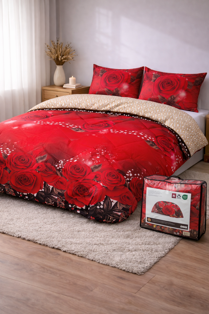 Beau Maison Bedruckte Bettdecke mit roten Rosen für die ganze Saison Beau Maison Bedruckte Bettdecke mit roten Rosen für die ganze Saison