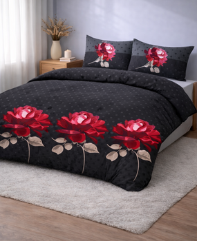 Beau Maison Bedrukt Dekbed Roses Black Red | All Year | Easy Dekbed