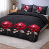 Beau Maison Roses Black Red Kant en Klaar Dekbed / Dekbed Zonder Overtrek
