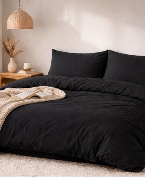 Beau Maison Dekbedovertrek Flanel Effen Zwart