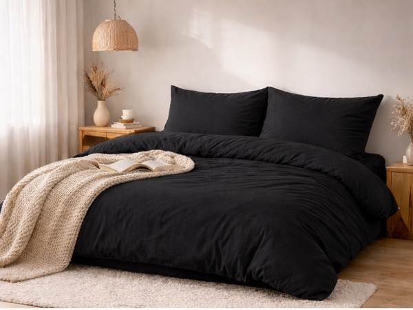 Beau Maison Dekbedovertrek Flanel 100% geruwd Dyed Zwart Effen - Copy - Copy