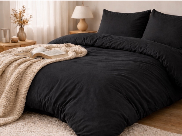 Beau Maison Dekbedovertrek Flanel 100% geruwd Dyed Zwart Effen - Copy - Copy