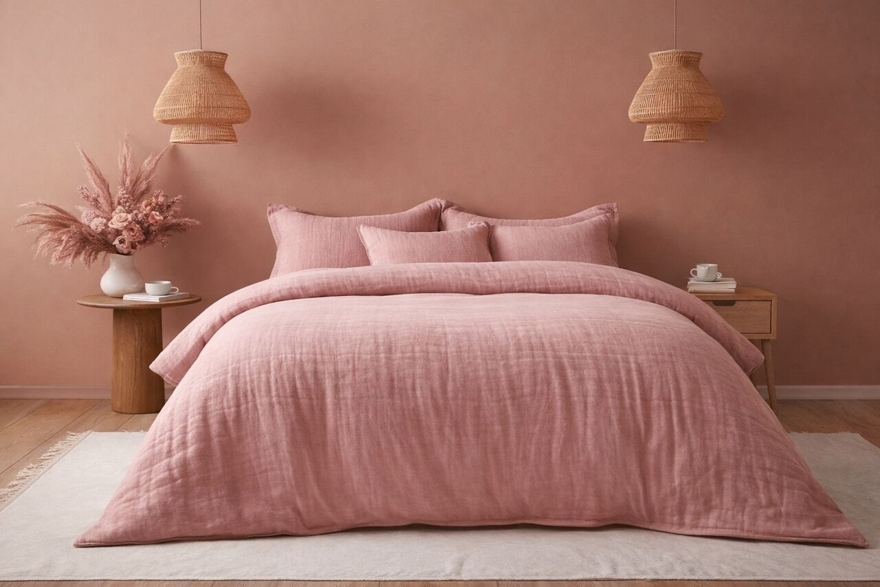 Beau Maison 100 % Premium-Perkal-Baumwolle – Bettbezug aus Musselin, Rosa