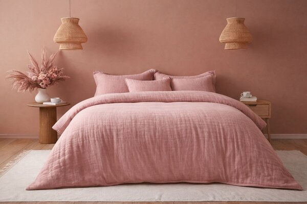 Beau Maison 100 % Premium-Perkal-Baumwolle – Bettbezug aus Musselin, Rosa