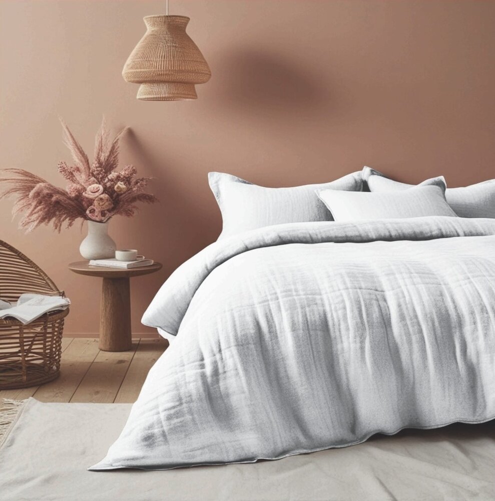 Beau Maison 100 % Premium-Perkal-Baumwolle – Musselin-Bettbezug, Weiß