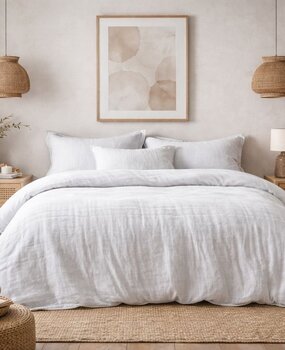 Beau Maison Weißer Musselin-Bettbezug – 100 % Premium-Perkal-Baumwolle