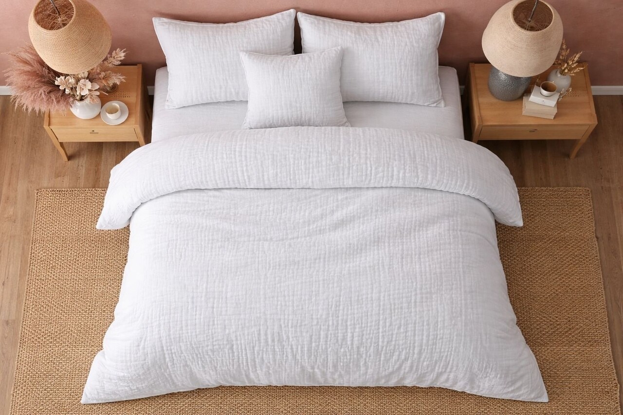 Beau Maison 100% Premium Percale Cotton - Muslin Duvet Cover White