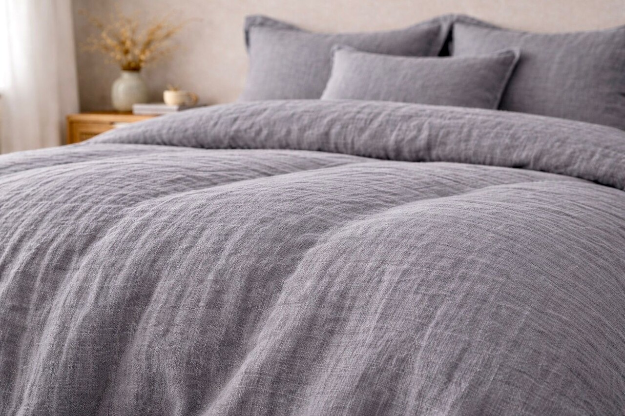 Beau Maison 100% Premium Percale Cotton - Muslin Duvet Cover Gray